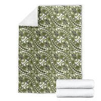 Hibiscus Bloom Island Tribal Waves Blanket Olive Green Polynesian Pattern