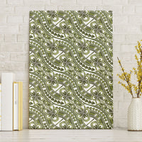 Hibiscus Bloom Island Tribal Waves Canvas Wall Art Olive Green Polynesian Pattern