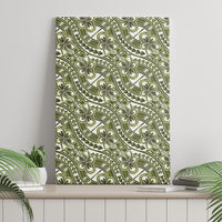 Hibiscus Bloom Island Tribal Waves Canvas Wall Art Olive Green Polynesian Pattern