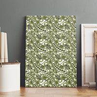 Hibiscus Bloom Island Tribal Waves Canvas Wall Art Olive Green Polynesian Pattern