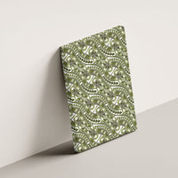 Hibiscus Bloom Island Tribal Waves Canvas Wall Art Olive Green Polynesian Pattern