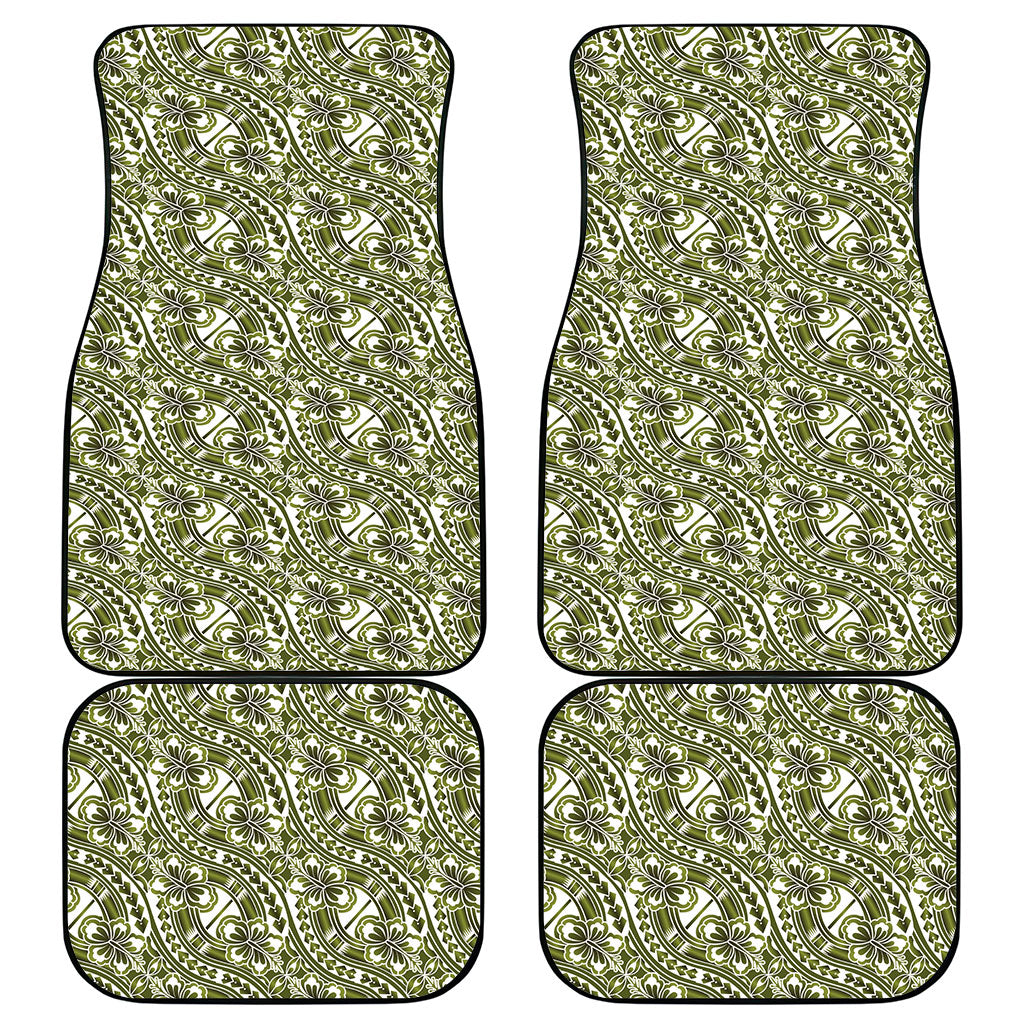 Hibiscus Bloom Island Tribal Waves Car Mats Olive Green Polynesian Pattern