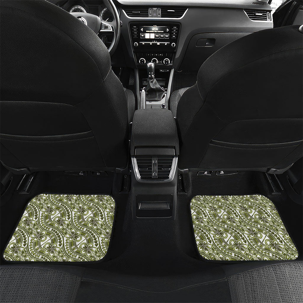 Hibiscus Bloom Island Tribal Waves Car Mats Olive Green Polynesian Pattern
