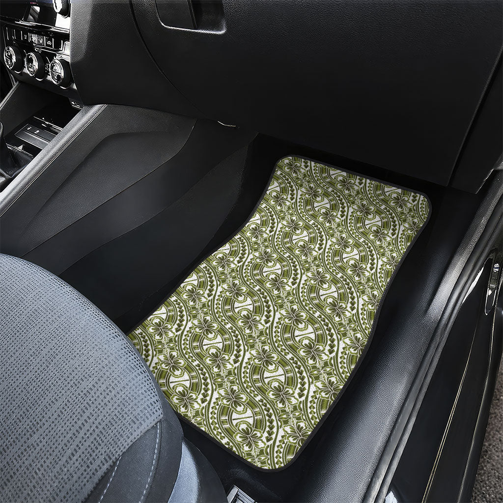 Hibiscus Bloom Island Tribal Waves Car Mats Olive Green Polynesian Pattern
