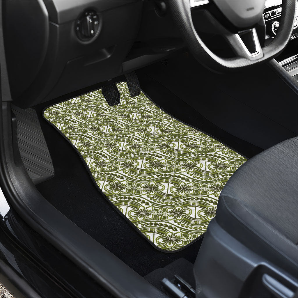 Hibiscus Bloom Island Tribal Waves Car Mats Olive Green Polynesian Pattern