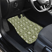 Hibiscus Bloom Island Tribal Waves Car Mats Olive Green Polynesian Pattern