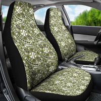 Hibiscus Bloom Island Tribal Waves Car Seat Cover Olive Green Polynesian Pattern