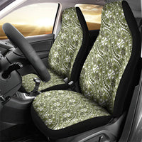 Hibiscus Bloom Island Tribal Waves Car Seat Cover Olive Green Polynesian Pattern