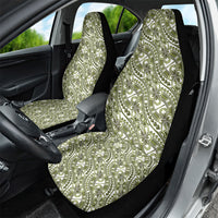 Hibiscus Bloom Island Tribal Waves Car Seat Cover Olive Green Polynesian Pattern