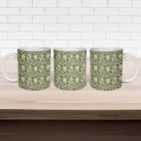Hibiscus Bloom Island Tribal Waves Ceramic Mug Olive Green Polynesian Pattern