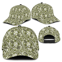 Hibiscus Bloom Island Tribal Waves Classic Cap Olive Green Polynesian Pattern