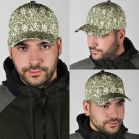 Hibiscus Bloom Island Tribal Waves Classic Cap Olive Green Polynesian Pattern