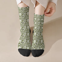 Hibiscus Bloom Island Tribal Waves Crew Socks Olive Green Polynesian Pattern