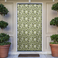 Hibiscus Bloom Island Tribal Waves Door Cover Olive Green Polynesian Pattern