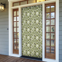 Hibiscus Bloom Island Tribal Waves Door Cover Olive Green Polynesian Pattern