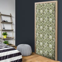 Hibiscus Bloom Island Tribal Waves Door Cover Olive Green Polynesian Pattern