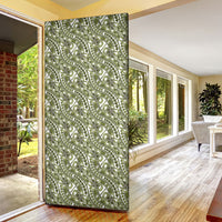 Hibiscus Bloom Island Tribal Waves Door Cover Olive Green Polynesian Pattern