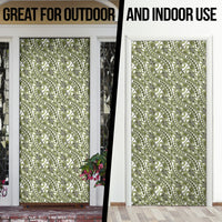 Hibiscus Bloom Island Tribal Waves Door Cover Olive Green Polynesian Pattern