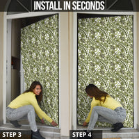 Hibiscus Bloom Island Tribal Waves Door Cover Olive Green Polynesian Pattern