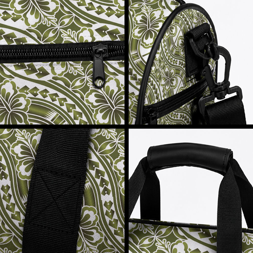 Hibiscus Bloom Island Tribal Waves Duffle Bag Olive Green Polynesian Pattern LT01 - Polynesian Pride