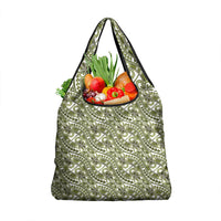 Hibiscus Bloom Island Tribal Waves Grocery Bag Olive Green Polynesian Pattern