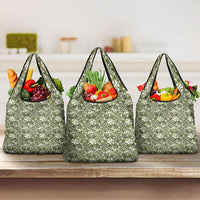 Hibiscus Bloom Island Tribal Waves Grocery Bag Olive Green Polynesian Pattern