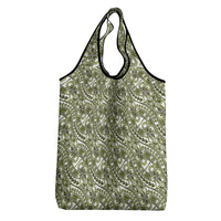 Hibiscus Bloom Island Tribal Waves Grocery Bag Olive Green Polynesian Pattern