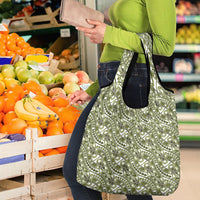 Hibiscus Bloom Island Tribal Waves Grocery Bag Olive Green Polynesian Pattern