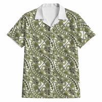 Hibiscus Bloom Island Tribal Waves Hawaiian Shirt Olive Green Polynesian Pattern