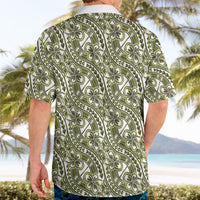 Hibiscus Bloom Island Tribal Waves Hawaiian Shirt Olive Green Polynesian Pattern