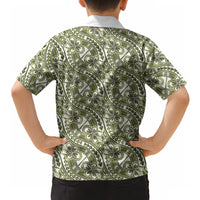 Hibiscus Bloom Island Tribal Waves Hawaiian Shirt Olive Green Polynesian Pattern