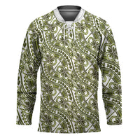 Hibiscus Bloom Island Tribal Waves Hockey Jersey Olive Green Polynesian Pattern