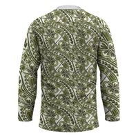 Hibiscus Bloom Island Tribal Waves Hockey Jersey Olive Green Polynesian Pattern