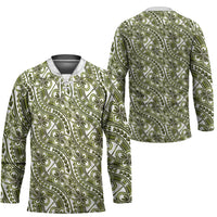 Hibiscus Bloom Island Tribal Waves Hockey Jersey Olive Green Polynesian Pattern