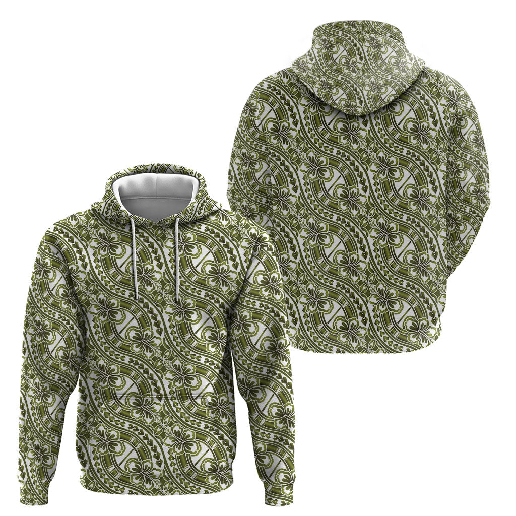 Hibiscus Bloom Island Tribal Waves Hoodie Olive Green Polynesian Pattern LT01 - Polynesian Pride