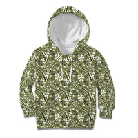 Hibiscus Bloom Island Tribal Waves Kid Hoodie Olive Green Polynesian Pattern