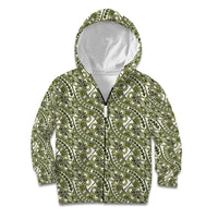 Hibiscus Bloom Island Tribal Waves Kid Hoodie Olive Green Polynesian Pattern