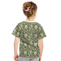 Hibiscus Bloom Island Tribal Waves Kid T Shirt Olive Green Polynesian Pattern