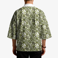 Hibiscus Bloom Island Tribal Waves Kimono Olive Green Polynesian Pattern