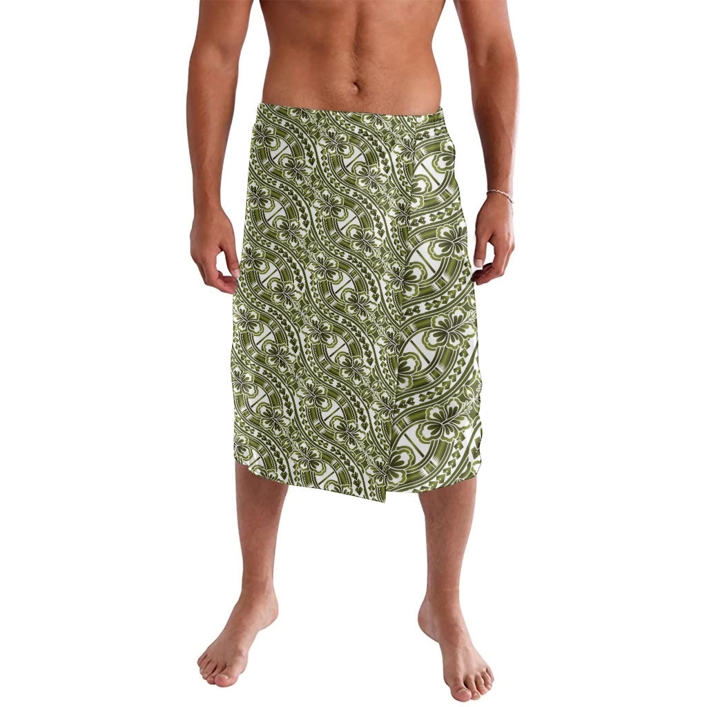 Hibiscus Bloom Island Tribal Waves Lavalava Olive Green Polynesian Pattern