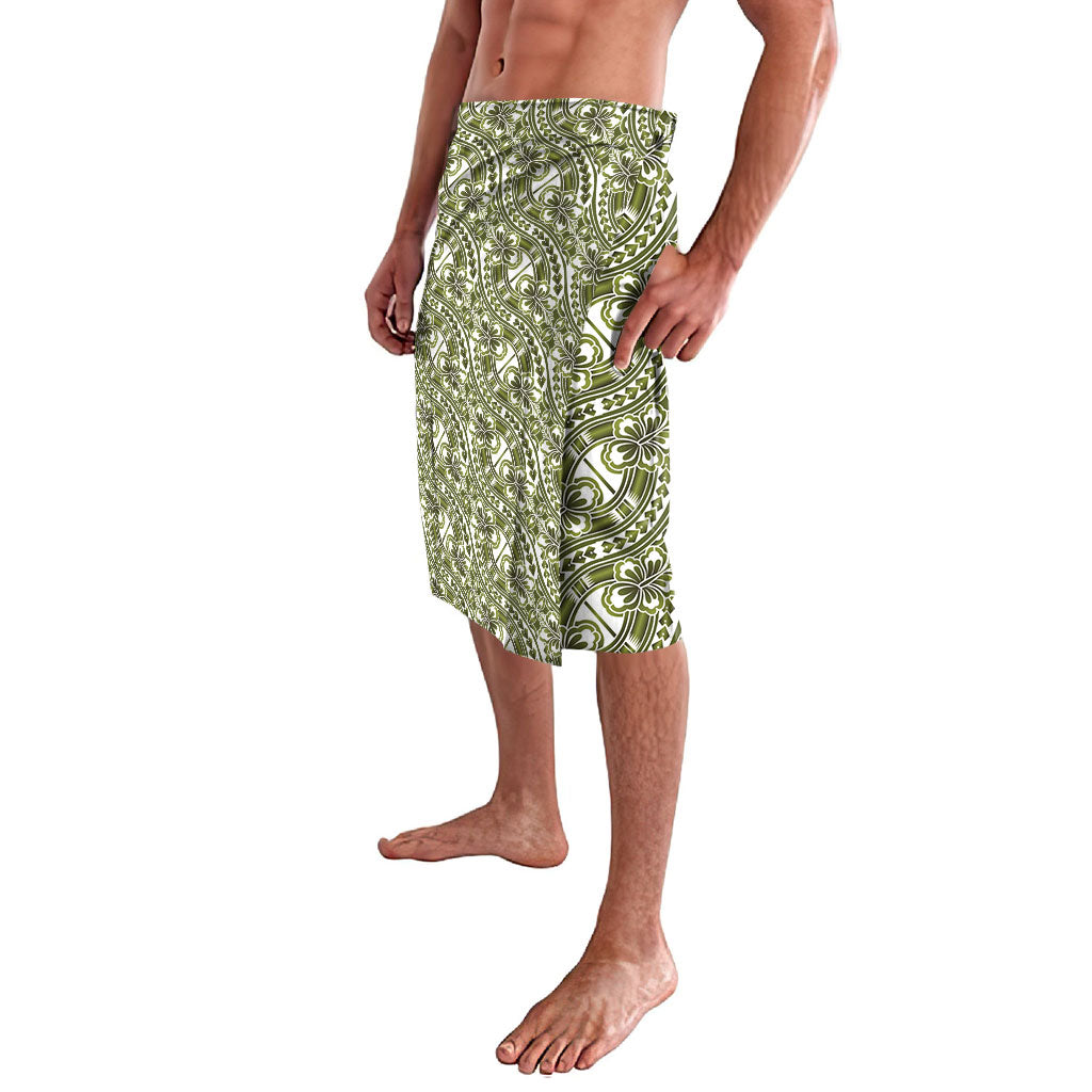 Hibiscus Bloom Island Tribal Waves Lavalava Olive Green Polynesian Pattern
