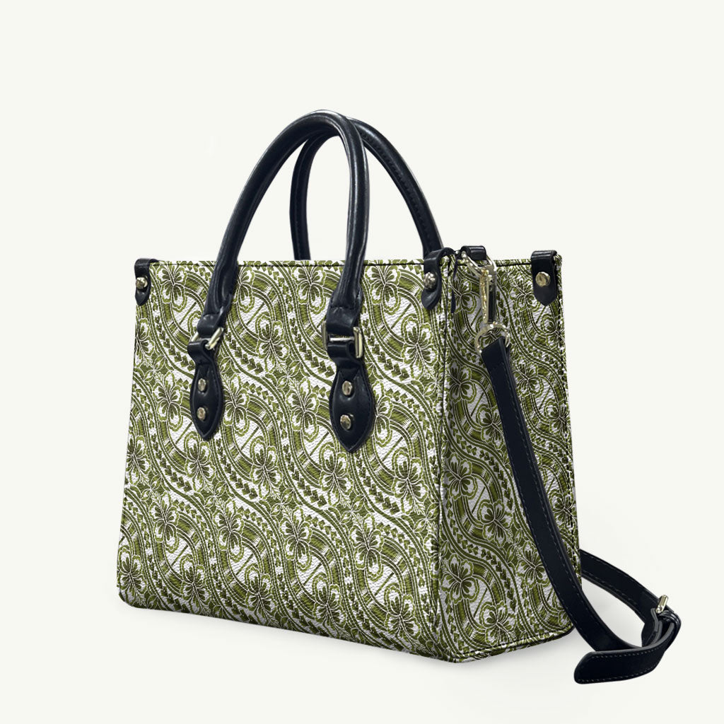 Hibiscus Bloom Island Tribal Waves Leather Bag Olive Green Polynesian Pattern LT01 Olive Green - Polynesian Pride