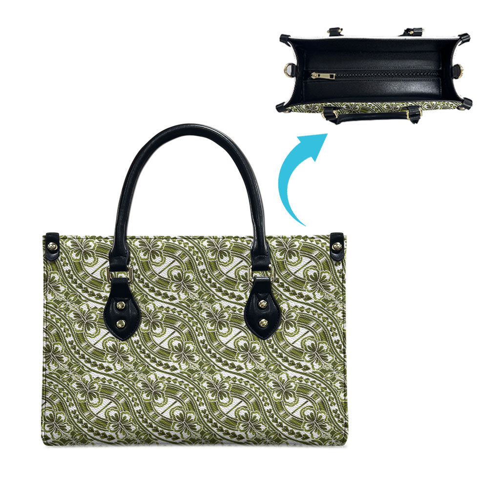 Hibiscus Bloom Island Tribal Waves Leather Bag Olive Green Polynesian Pattern LT01 - Polynesian Pride