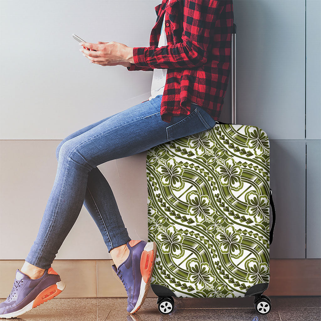 Hibiscus Bloom Island Tribal Waves Luggage Cover Olive Green Polynesian Pattern LT01 - Polynesian Pride