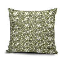 Hibiscus Bloom Island Tribal Waves Pillow Cover Olive Green Polynesian Pattern
