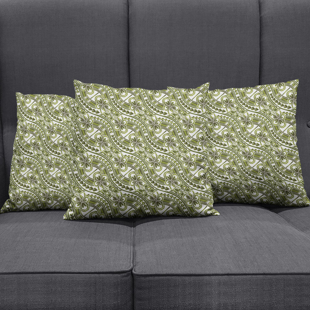 Hibiscus Bloom Island Tribal Waves Pillow Cover Olive Green Polynesian Pattern