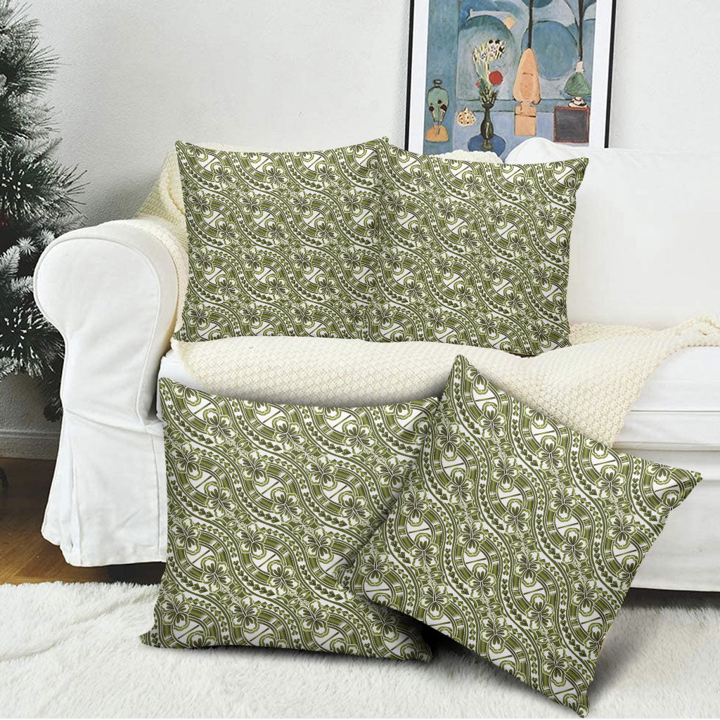 Hibiscus Bloom Island Tribal Waves Pillow Cover Olive Green Polynesian Pattern