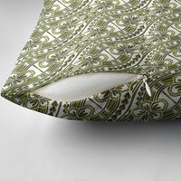 Hibiscus Bloom Island Tribal Waves Pillow Cover Olive Green Polynesian Pattern