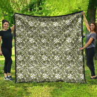 Hibiscus Bloom Island Tribal Waves Quilt Olive Green Polynesian Pattern