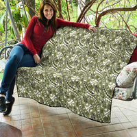Hibiscus Bloom Island Tribal Waves Quilt Olive Green Polynesian Pattern